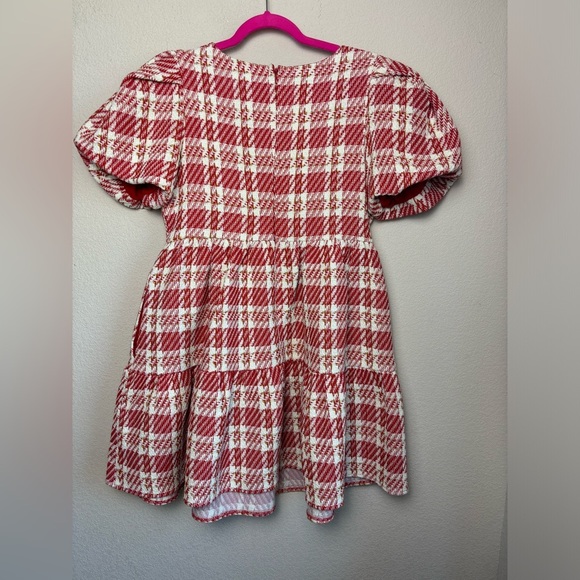 NWT English Factory Tuckernuck Red & White Tweed Puff Sleeve Tiered Dress L - Picture 13 of 13